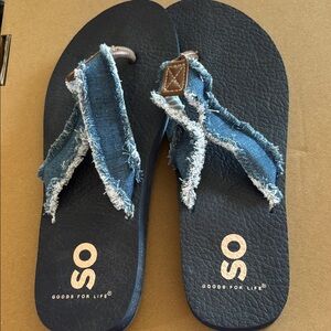 SO Blue Denim Flip Flops with Frayed Straps